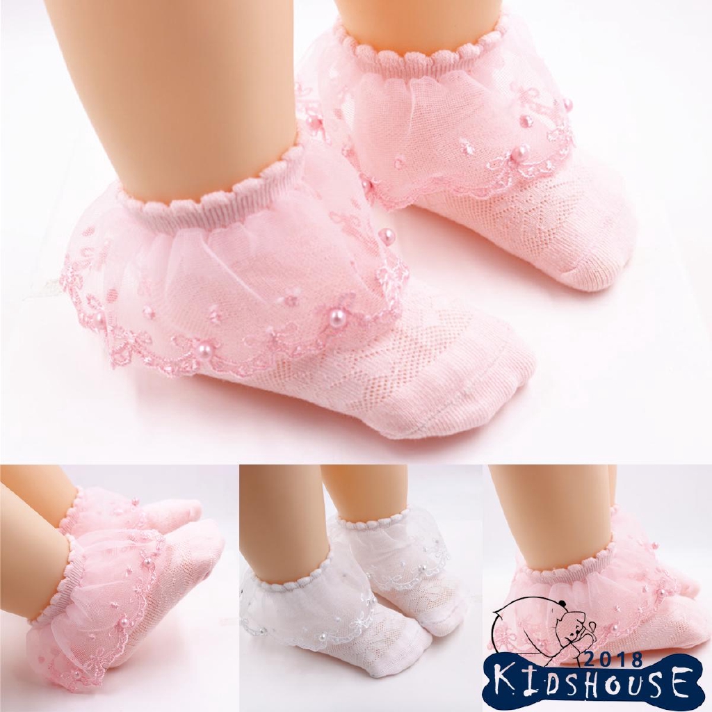Lace Bow Socks Cute Cotton Socks for Newborn Girls 1 Pairs Baby Girls Socks Girls Princess Soft Lace Frilly Ankle Socks Age 1 to 2 