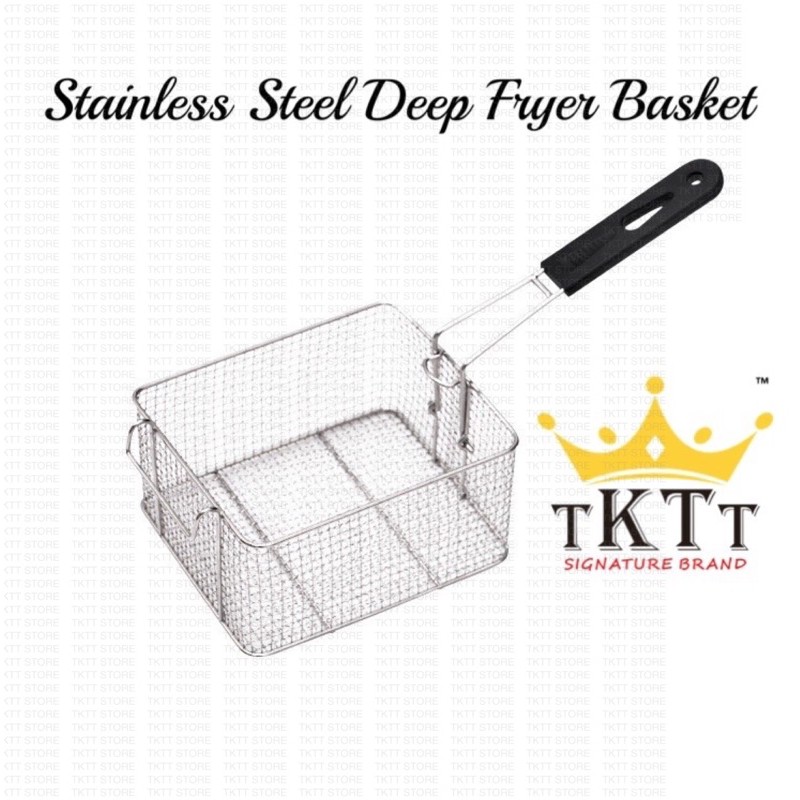 TKTT Stainless Steel Rectangle Frying Basket Deep Fryer Basket French Fries Chips Cooking Kitchen Tool Bakul Goreng