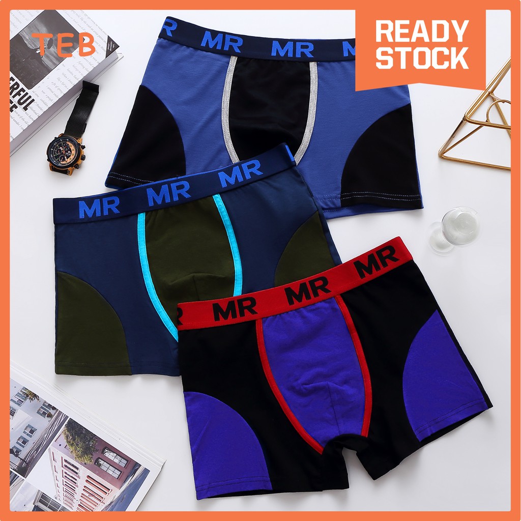 (3PCS | M-2XL) MR Sporty Panel Cotton Boxer Men Brief | Boxer Lelaki Sporty Rekaan Panel & Elastik