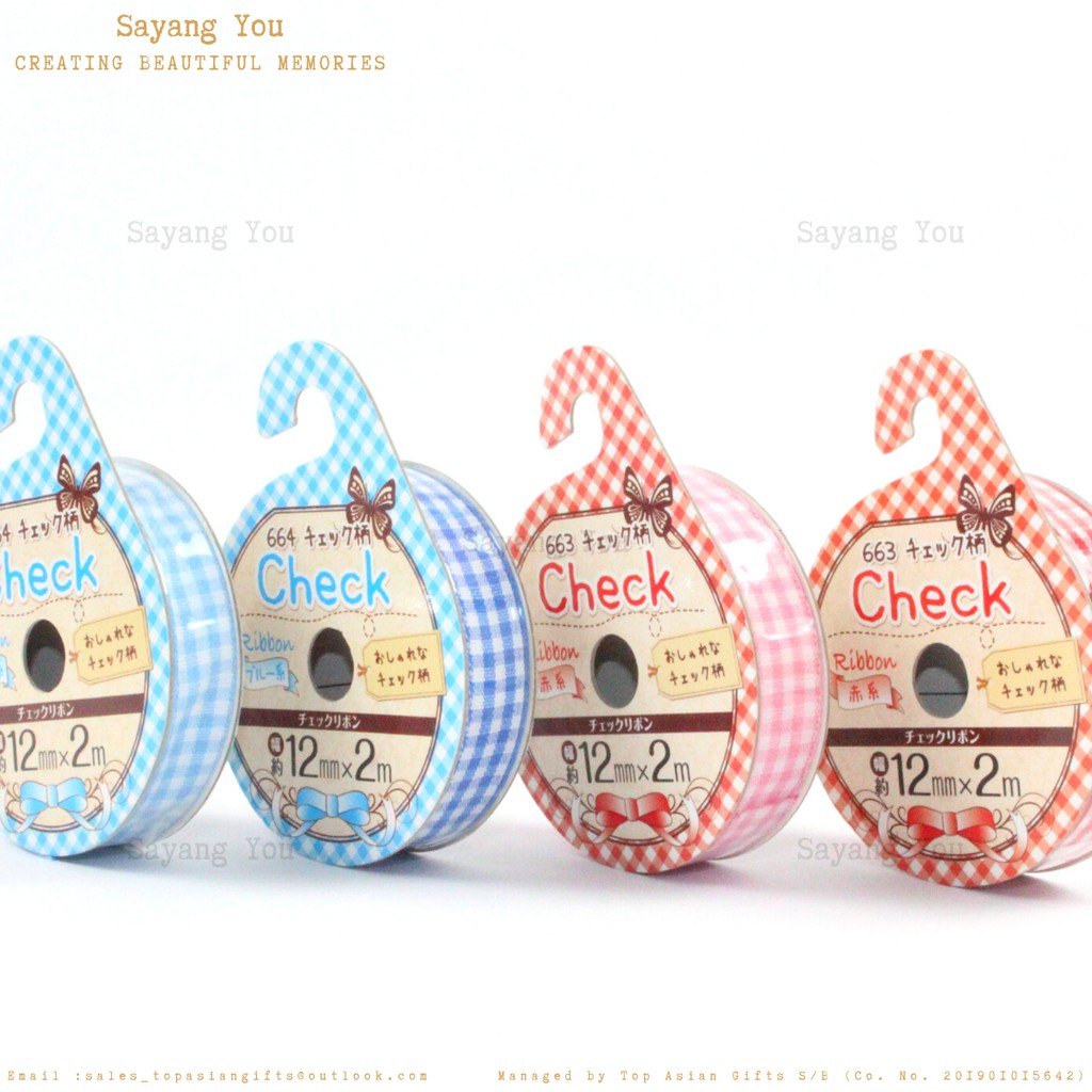 12mmx2m Premium Checkered Souvenir Craft Decor DIY Cotton Ribbon Reben Kotak Poliester Kapas Kraf Hiasan 32-663-664