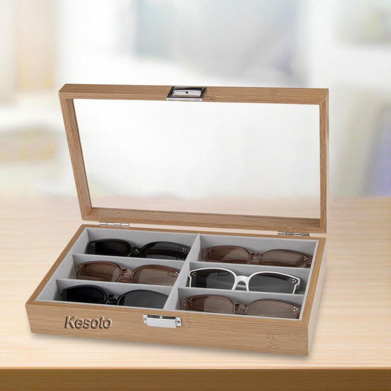 [KESOTO] 6 Slots Sunglasses Display Box Wooden Case for Women Men Collection Case