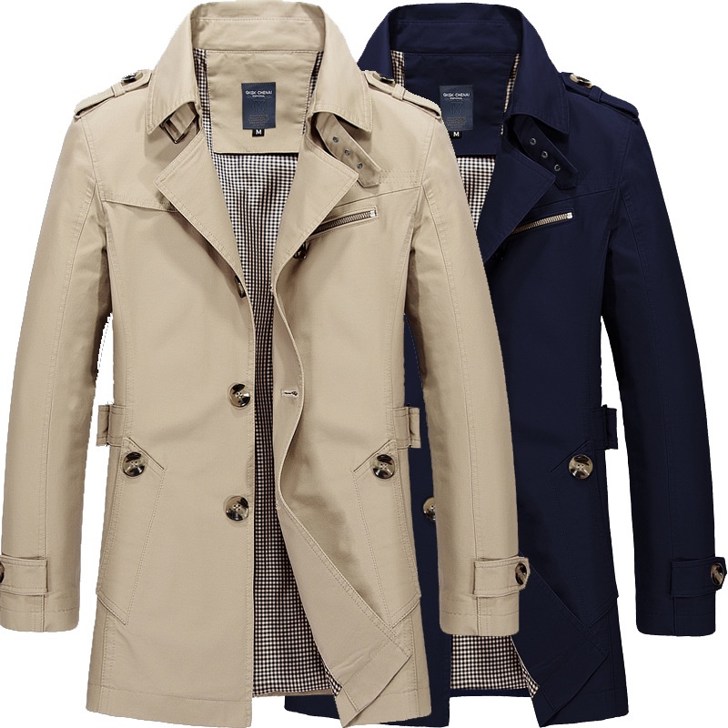 High quality cotton jacket men's fashion windbreaker slim fit double breasted medium length jacket jacket Korean winter jacket weatherproof JACKET MOTORCYCLE windbreaker men's wear
