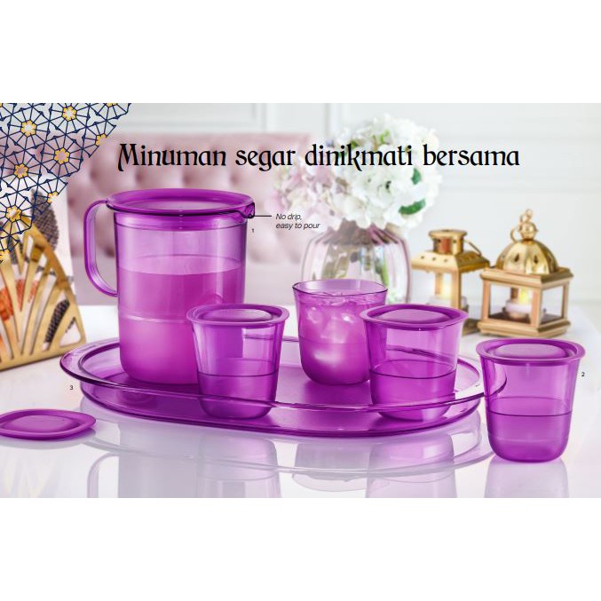 ⭐READY STOCK⭐ Tupperware Purple Royale Crystalline Drinking Set / Serving Tray / 1.2L / 230ml