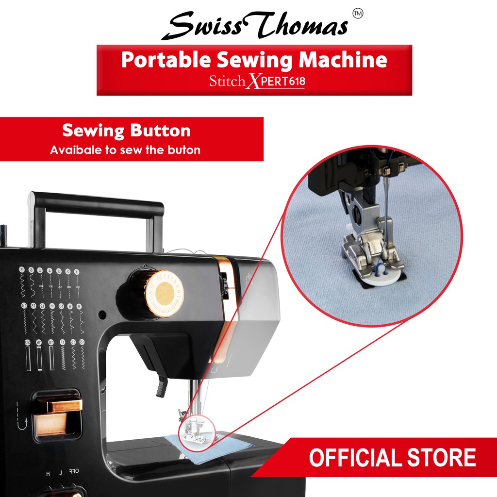 SwissThomas Sewing Machine Mesin Jahit Stitch Xpert 618 Auto Winding Reverse LED Light 20 Sew Patterns #5