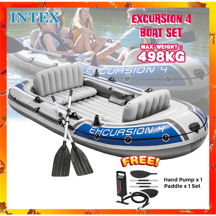 INTEX 68324 Excursion 4Boat Set Inflatable Boat 4Person Fishing Boat ...