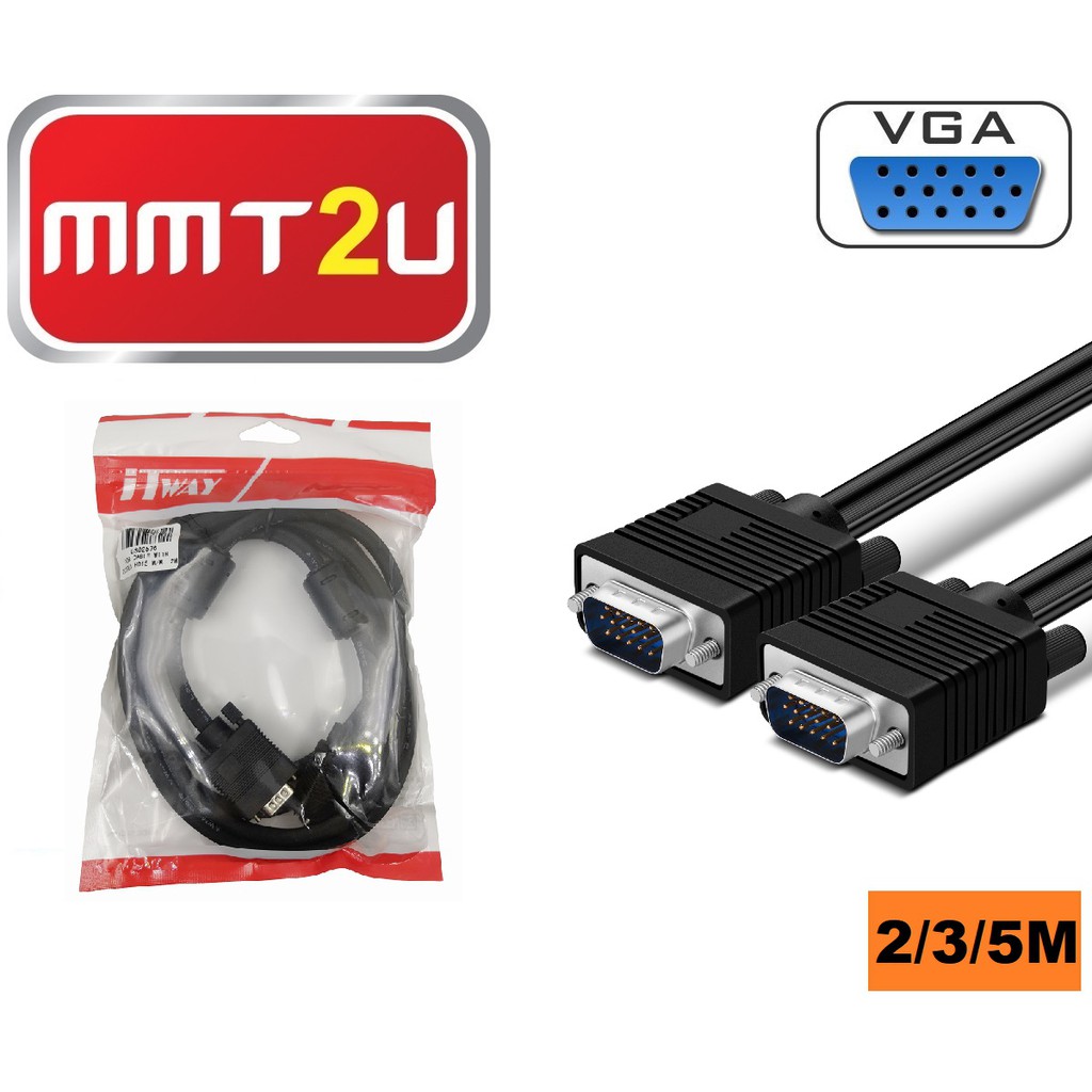 ITWAY VGA / RGB CABLE 2 CORE HD15 PIN MALE MALE CABLE 2 METER / 3