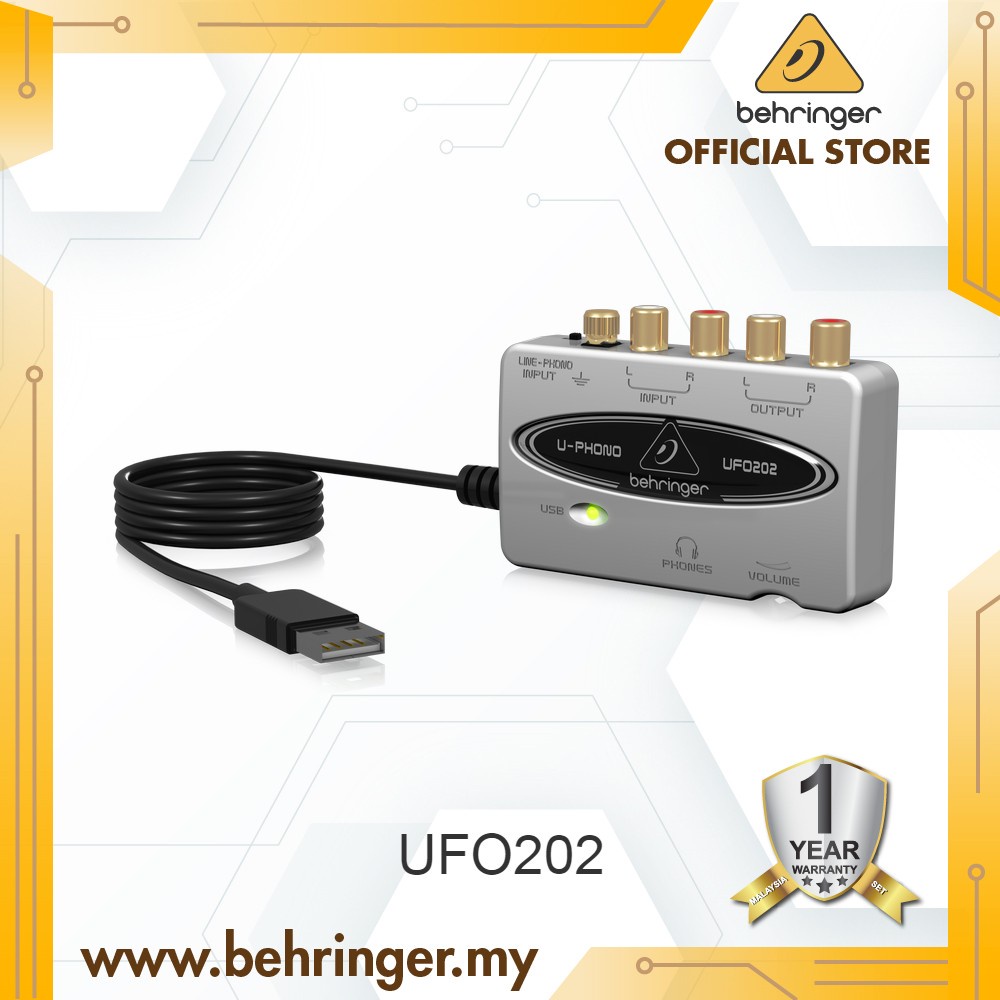 Behringer UFO202 – Interface Audio USB Avec Préampli Phono Intégré, Idéale Pour Numériser Vinyles & Cassettes