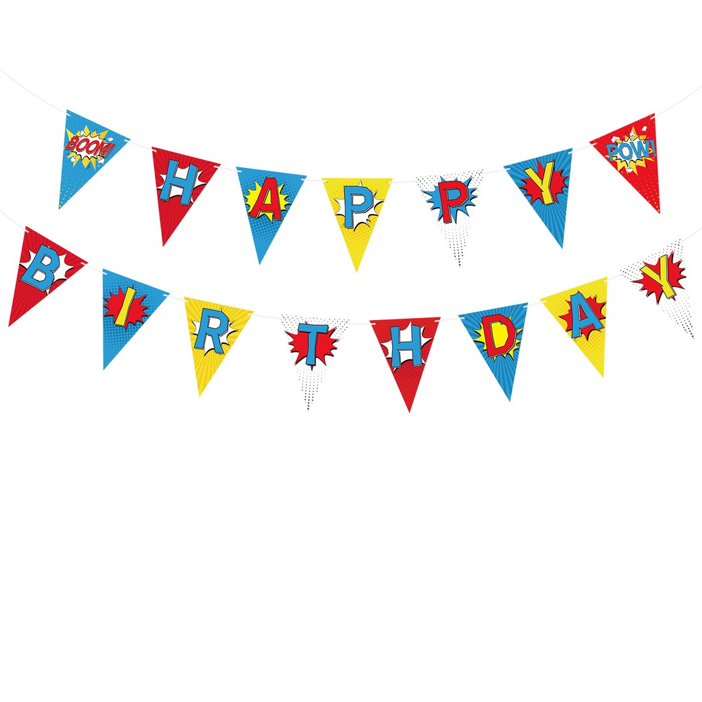 Superhero Happy Birthday Banner Superhero Theme Decoration Supplies Pennant For Kid Children Shopee Malaysia