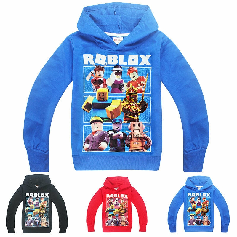 New Boys Girls Roblox Hooded Tops Kids Casual Hoodie Sweatshirt Black Red - red cardigan roblox