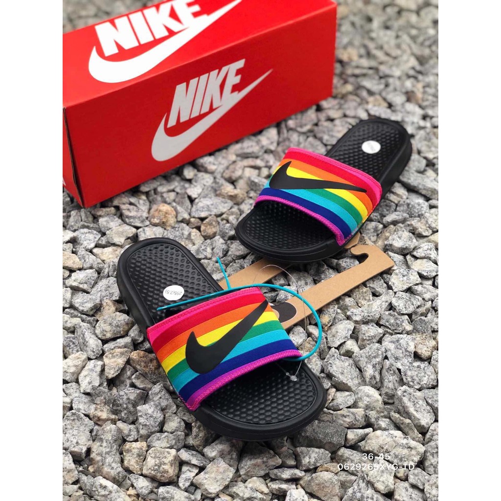 nike slippers rainbow