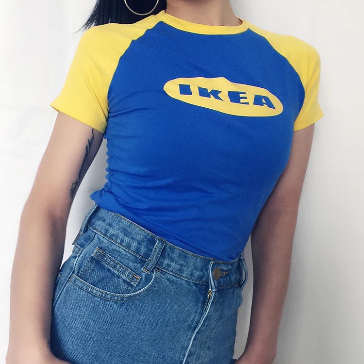 blue and yellow crop top