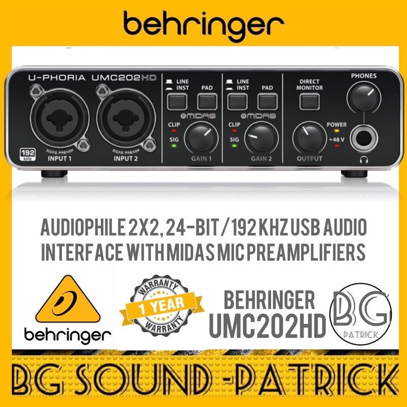 Behringer UMC202HD 2 X 2 USB Audio Interface With MIDAS Mic Preamps