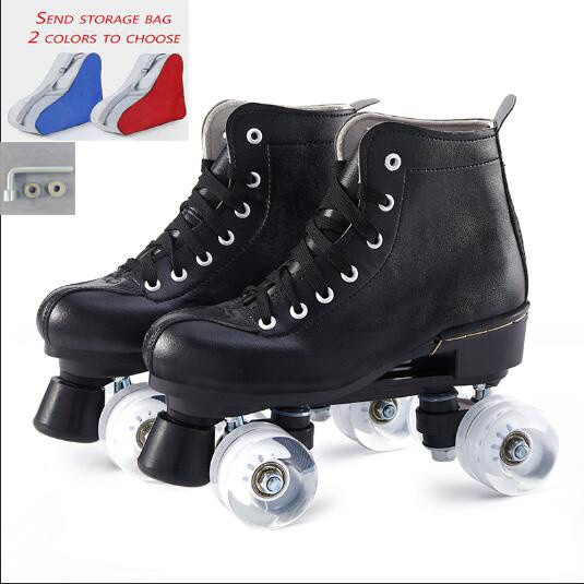 Professional Indoor Outdoor Roller Skates with Shoes Bag Roller Skates for Women Men Cozy PU Leather High-top Roller Skates for Beginner Double-Row PU Wheels 