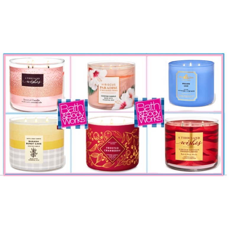 Bath & Body Works Champagne Toast candle Hibiscus Paradise A Thousand Wishes Frozen Lake candle sweater weather candle