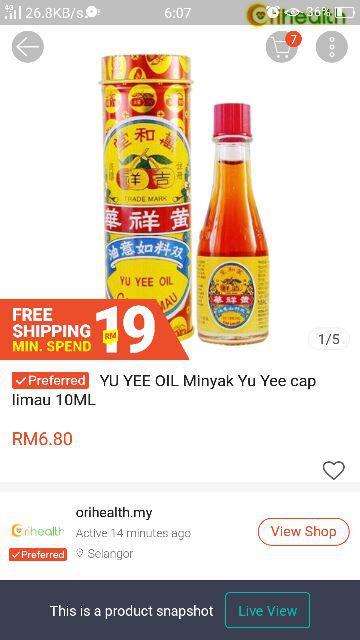 YU YEE OIL Minyak Yu Yee cap limau 10ML  Shopee Malaysia