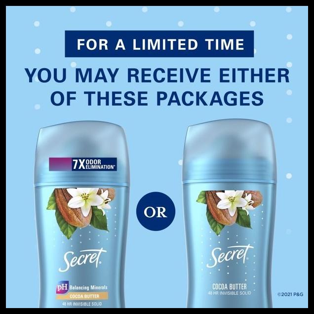 Secret Antiperspirant Deodorant Invisible Solid Cocoa Butter 73gram