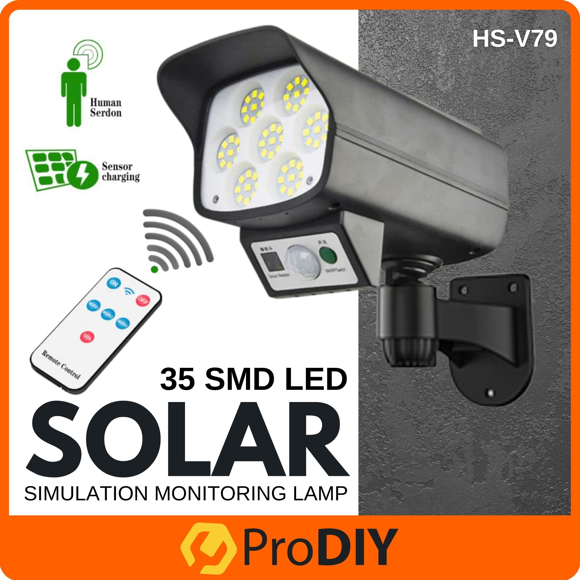 HS-V79 LED Solar Light W/Remote Control Outdoor 3 Mode Sensor 35 SMD LED Simulation Monitoring Lamp