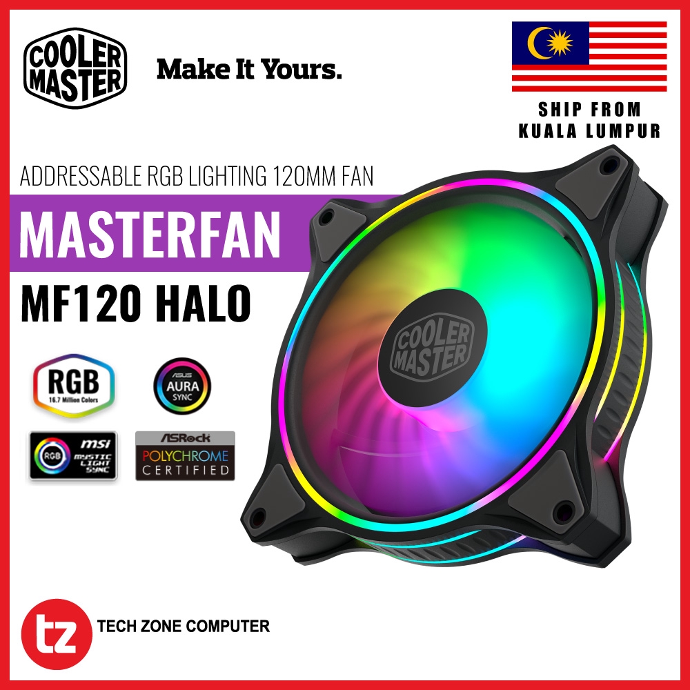 Cooler Master MasterFan MF120 Halo ARGB 120mm Dual Loop Addressable RGB ...