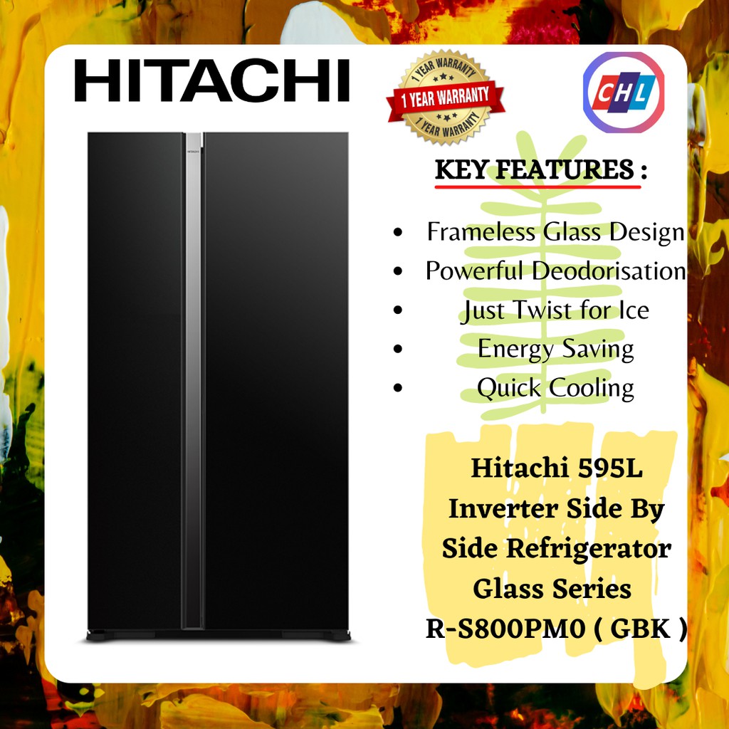 Hitachi 595L Inverter Side By Side Refrigerator Glass Series RS800PM0