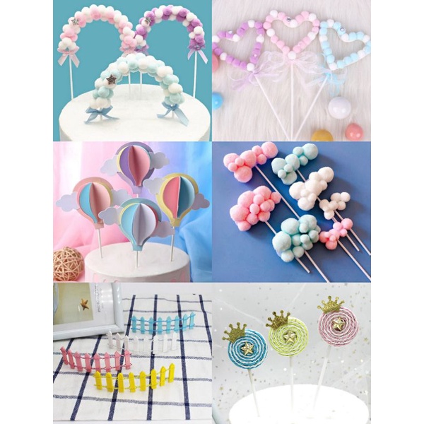Arch ball cake birthday baking cake scene accessories ball rainbow star railing air balloon cake decoration拱门毛球栏杆星星插排