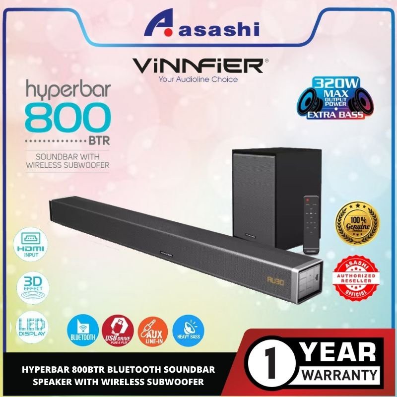 Vinnfier Hyperbar 800 Btr Bluetooth Soundbar Speaker With Wireless Subwoofer Shopee Malaysia