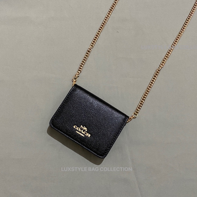 ?? READY STOCK ? Authentic Original Coach Mini Wallet On Chain Black  Leather Bag | Shopee Malaysia