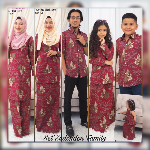 Set Sedondon Family Kurung Batik Kemeja Batik Maroon Set Sedondon Family Kurung Batik Kemeja Batik Maroon