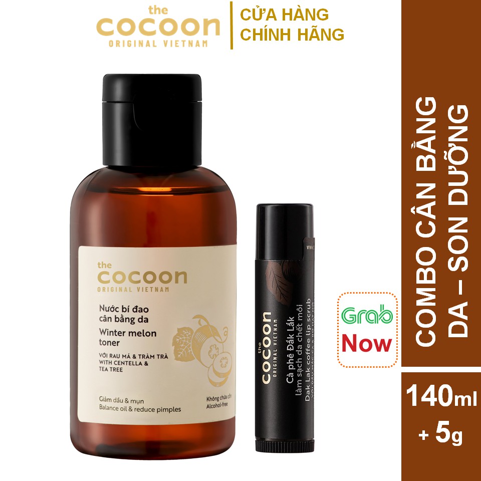 Combo Toner cocoon skin balancing squash water 140ml + cocoon Ben Tre coconut oil lip b…