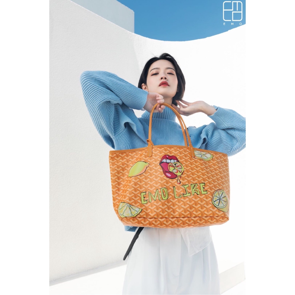 Spot Korean Emo Dog Tooth Graffiti Basket One Shoulder Hand Held Large Capacity Tote Bag Shopee Malaysia