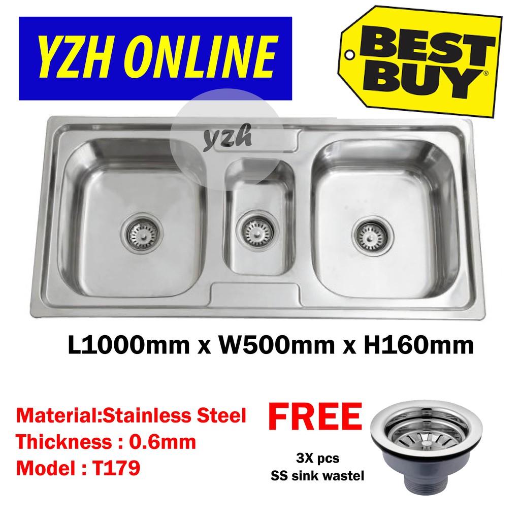 Kitchen Sink 2.5 Bowl Stainless Steel T179 Shopee Malaysia