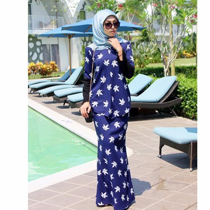 Baju Kurung Moden  Corak  Navy Blue Shopee Malaysia