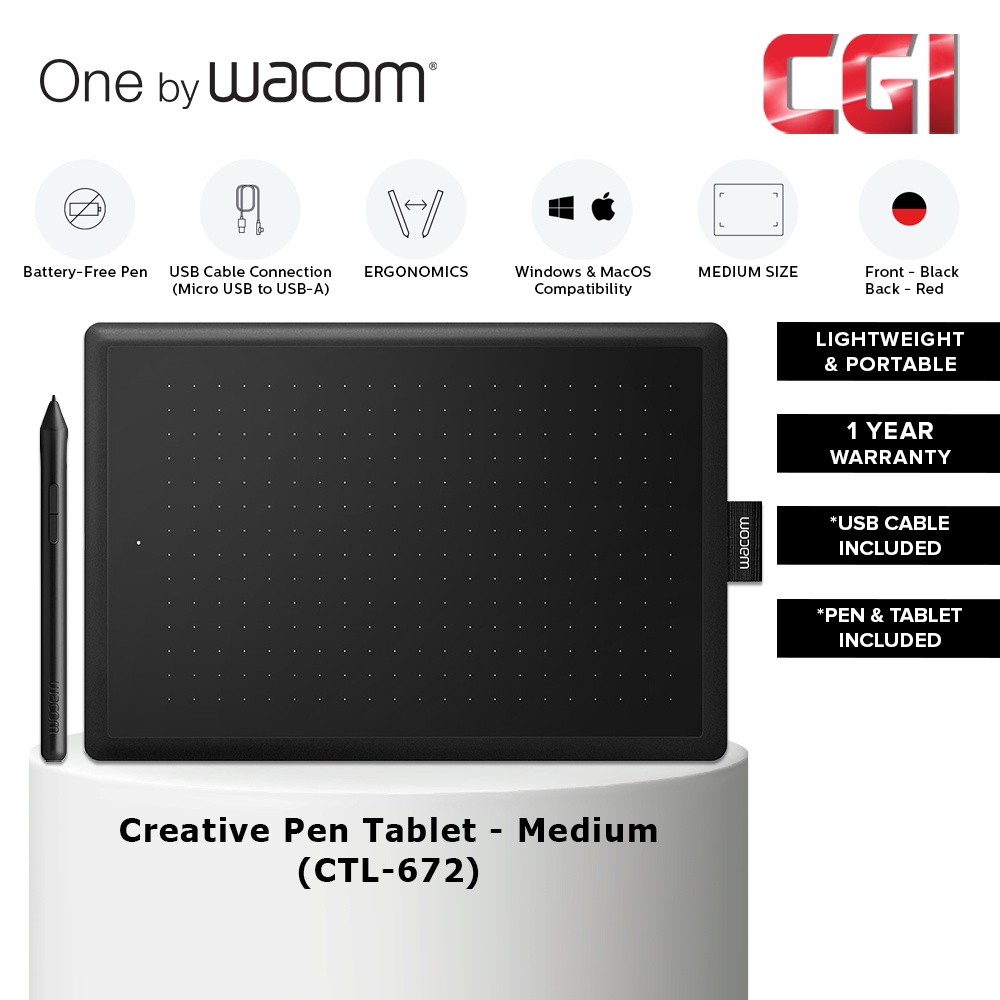 One by CTL672 Medium Creative Pen Tablet for Windows & Mac CTL