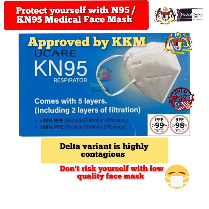 [READY STOCK] UCARE KN95 5 Ply Disposable Adult Face Mask Approved by