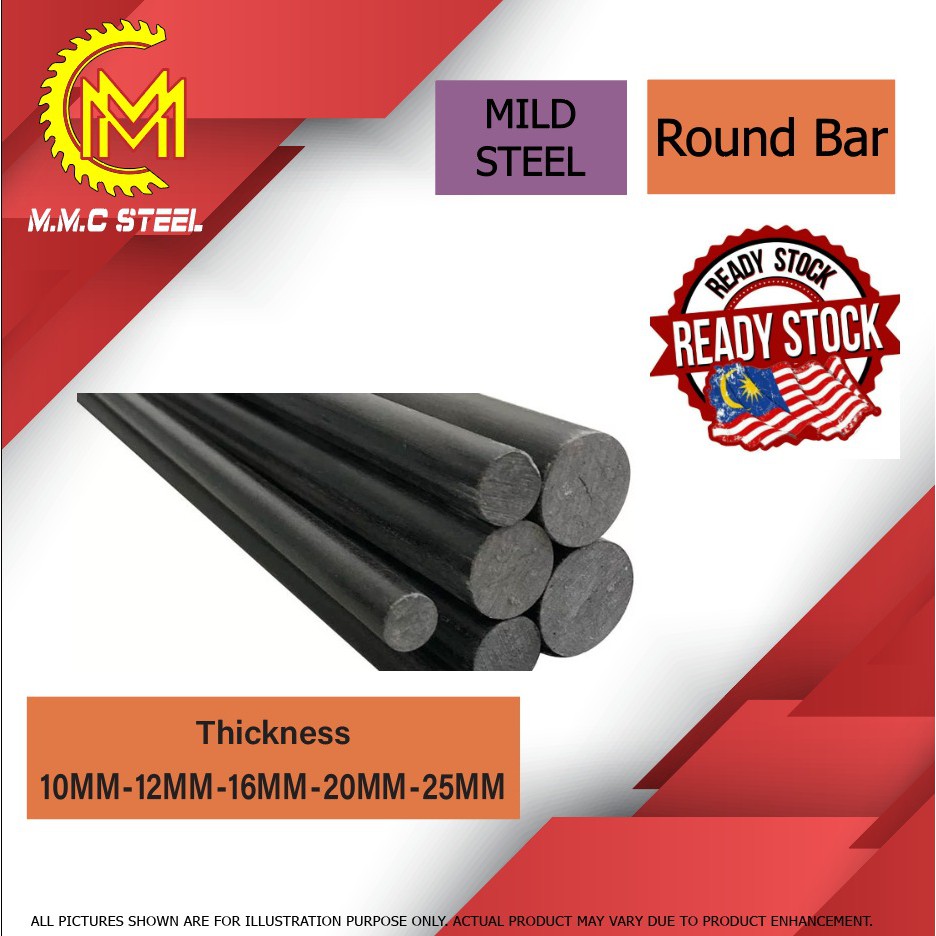 Mild Steel Round Bar, Black Shaft, Solid Round Bar, Besi Solid 10MM ...