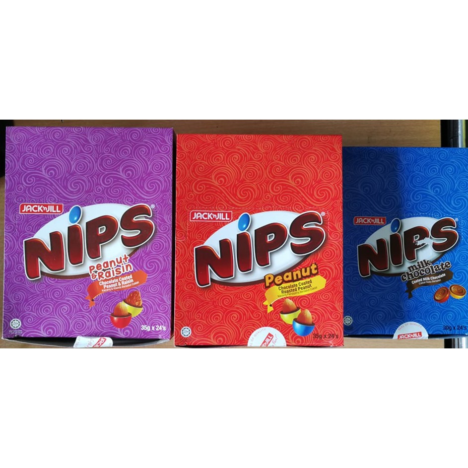 JACK N JILL NIPS PEANUT RAISIN CHOCOLATE COATED 30G35G X 24PCS