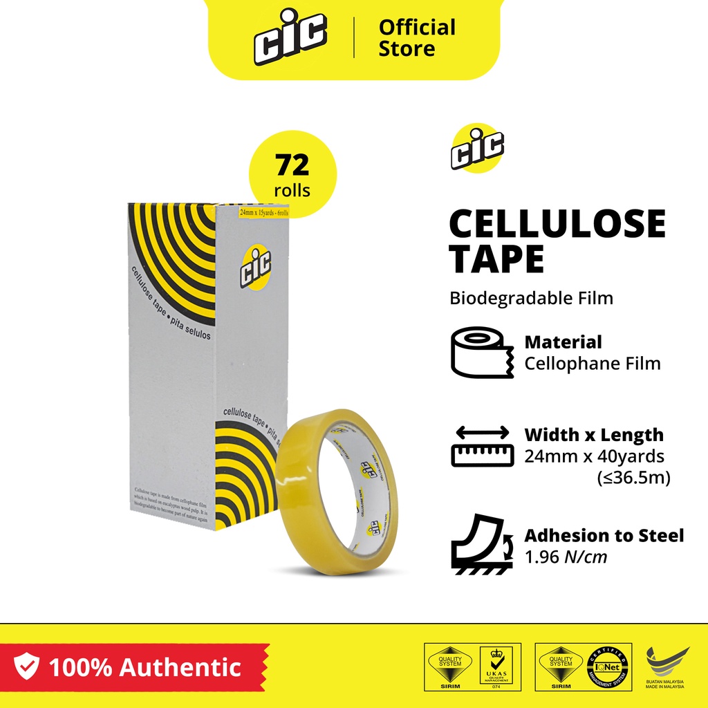 [CARTON DEAL] CIC Cellulose/Cellophane Tape (72 Pieces x 24mm x 40yards