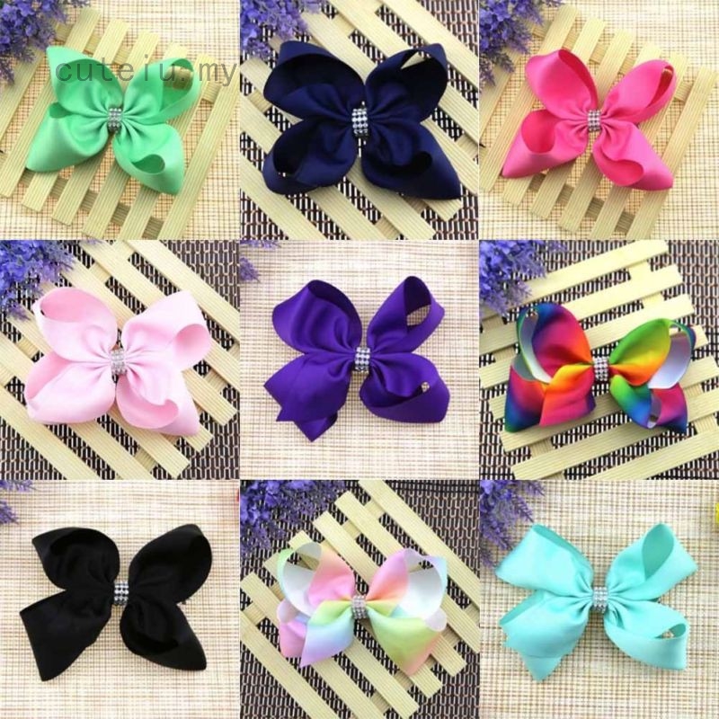 8 Inch Girl Colorful Bows Hairpin Large Rib Grosgrain Ribbon Bow