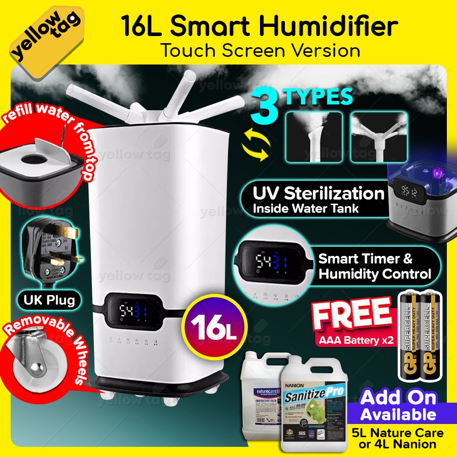 【Timer & Humidity Control】Smart Humidifier with Wheels (16L) (Remote Control) Fog/Mist Spray