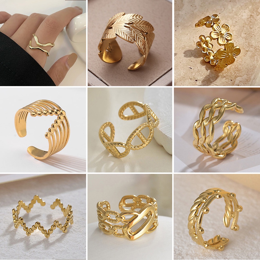 Korean Simple Vintage Style Women Fashion Jewelry Accessories Gold Titanium Steel Cool Hiphop Finger Rings Adjustable Size