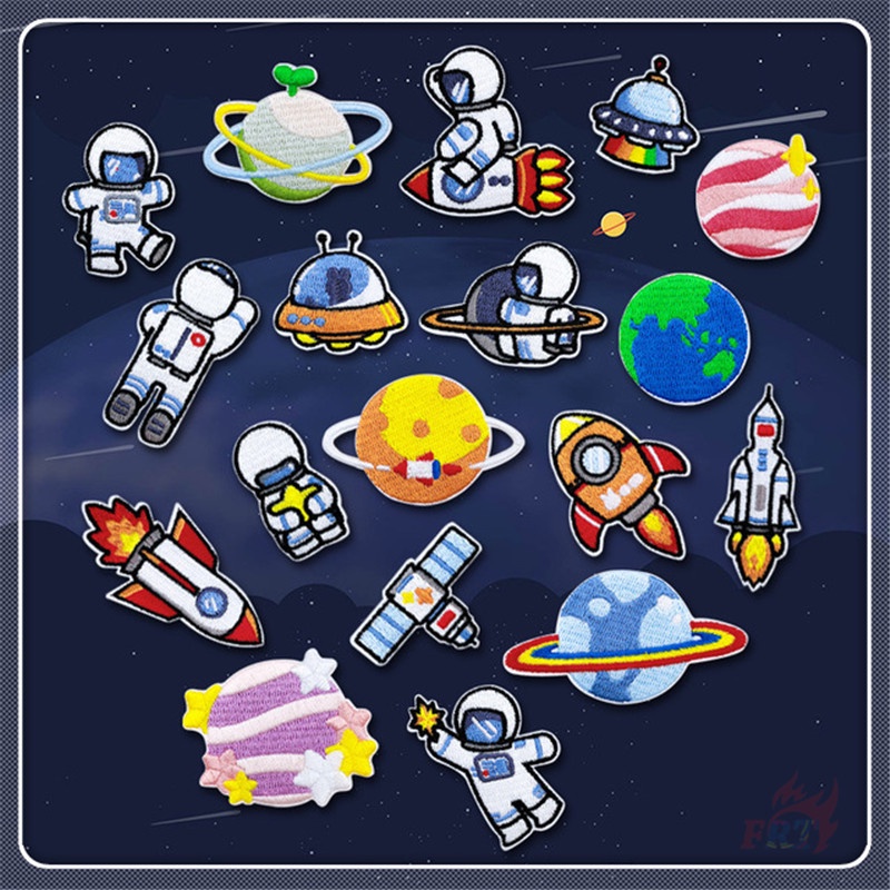 ☸ Little Astronaut - Space Travel Self-adhesive Sticker Patch ☸ 1Pc Satellite UFO Planet Iron on Sew on Clothes Bag Accessories Decor Badges Patches