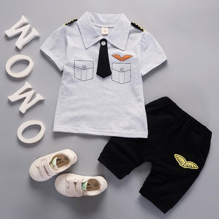 Buy 0-4y Baby boy summer new Lapel fashion tie short sleeve T 