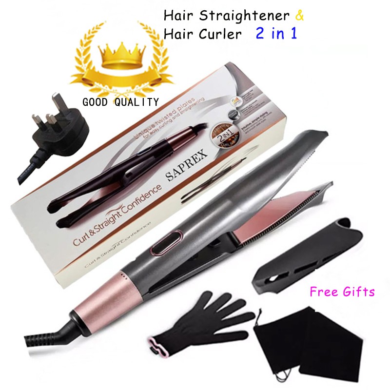 Hair Straightener Comb Ceramic Hair Curler Negative Iron Hair Flat Iron Heating Fast LCD Display Professional 2 in 1