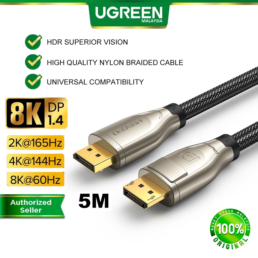 UGREEN Display Port 1.4 Cable 8K HDR 165Hz  DP Male to Male Adapter Cable HDR Ultra HD Nylon Braided Monitor PC Laptop