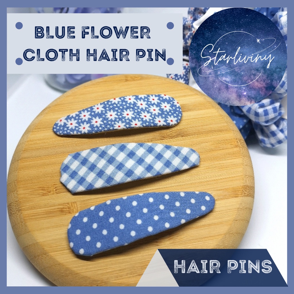 [READY STOCK] BLUE COLOUR HAIR PINS DIFFERENT DESIGN PLAID/ POKKA DOT