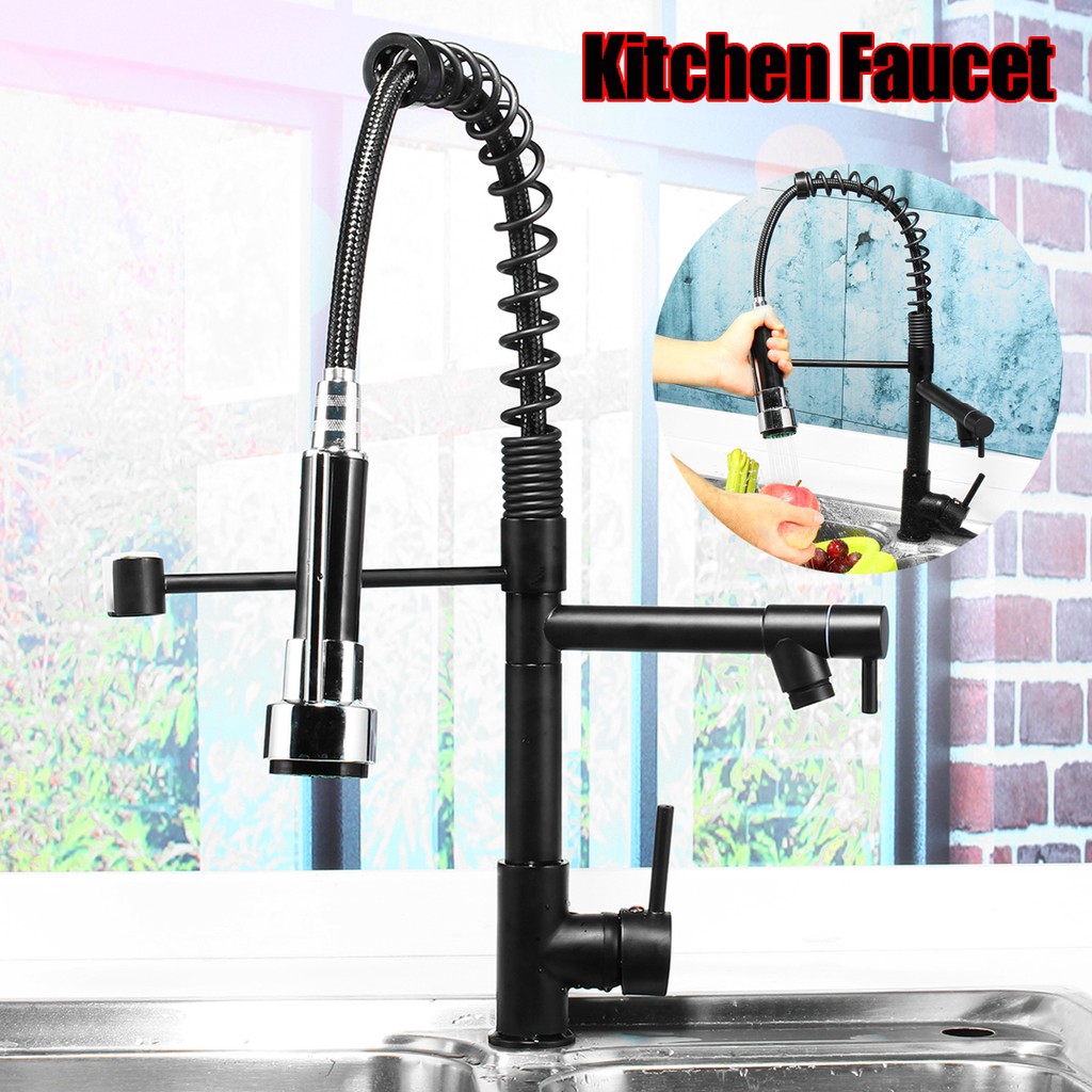 Oil Rubbed Bronze Kitchen Faucet Single Handle Pull Down Sprayer Sink Mixer Tap Shopee Malaysia