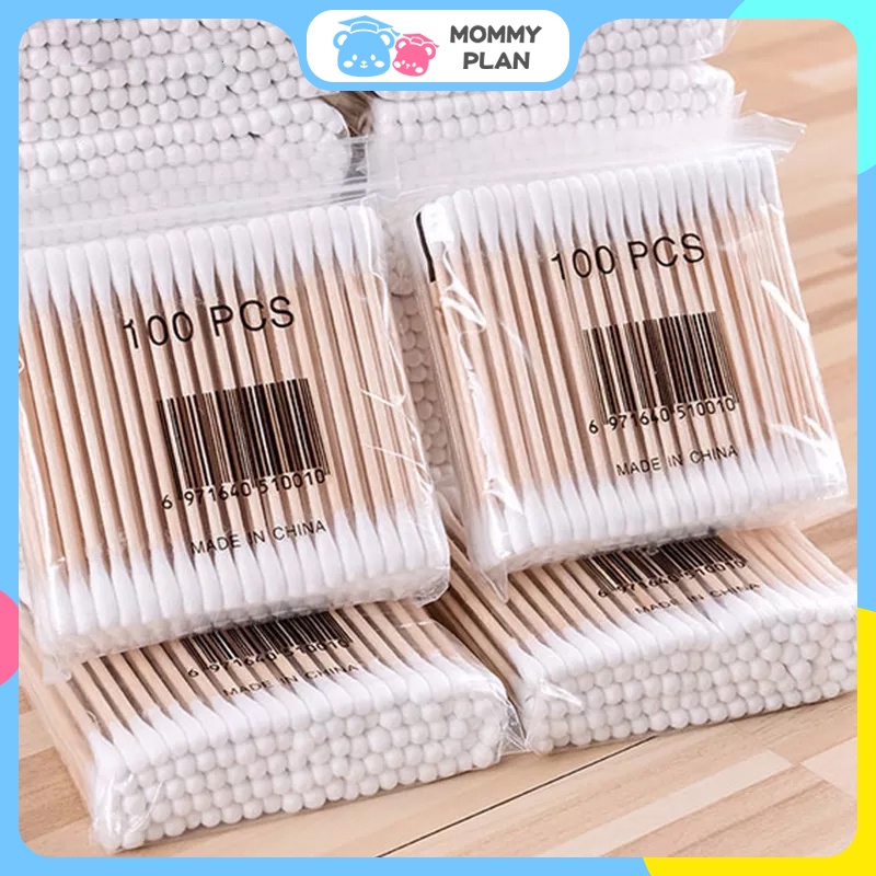 100pcs Double-Head Cotton Swab Bamboo Disposable Cotton Buds Wooden Stick For Beauty Makeup Nose Ears Cleaning