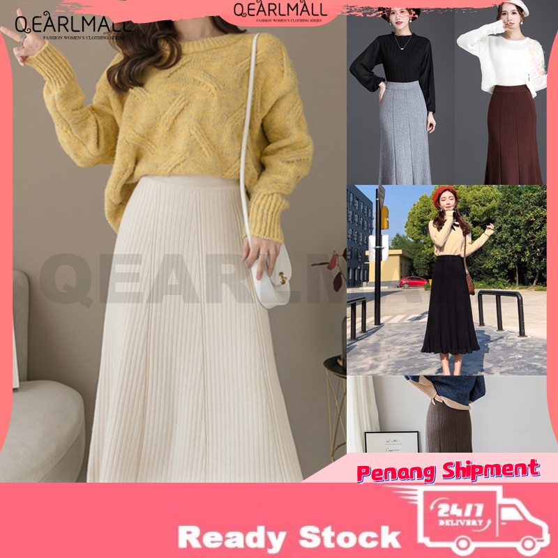 Korean Skirt Women Elegant Midi Elastic High-waist Long Pencil Skirt For Women cotton knit split bag hip step skirt