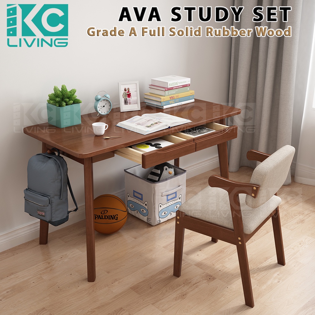 [KCL] Ava Study Desk/ Wooden Writing Table/ Ergonomic Office Table/ Meja Belajar Kayu/ Meja Tulis/ Full Solid Rubberwood