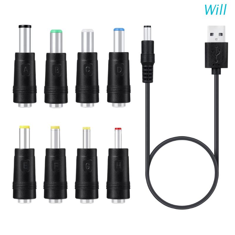 Will 8in1 5V USB to DC 5.5x2.1mm 3.5mm 4.0mm 4.8mm 6.4mm 5.5x2.5mm Plug Charging Cord for Fan Speaker Router LED Lamp