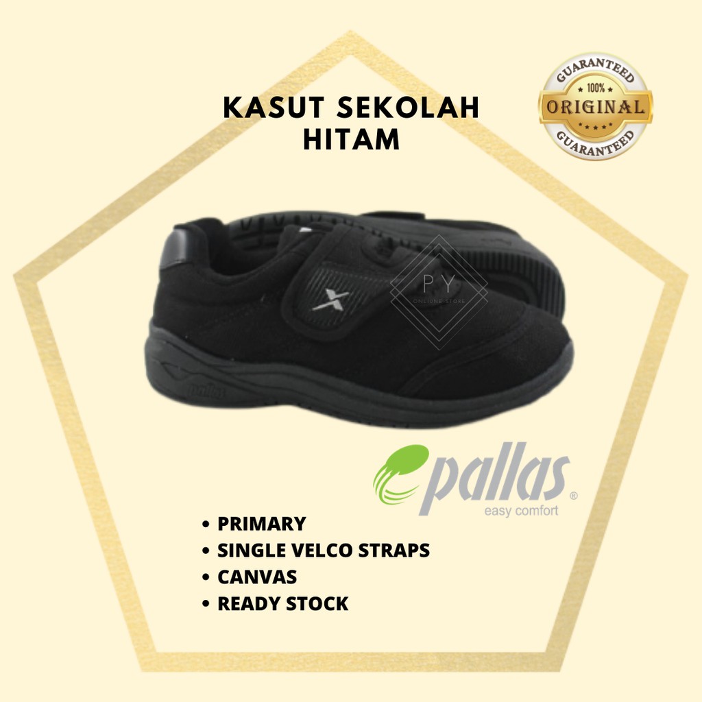 Original Jenama Pallas Kasut Sekolah Hitam 1 Lekat Px25 107bk Px37